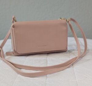 Peacocktion Pink Crossbody Wallet Purse | Phone Holder Clutch | Gold Hardware